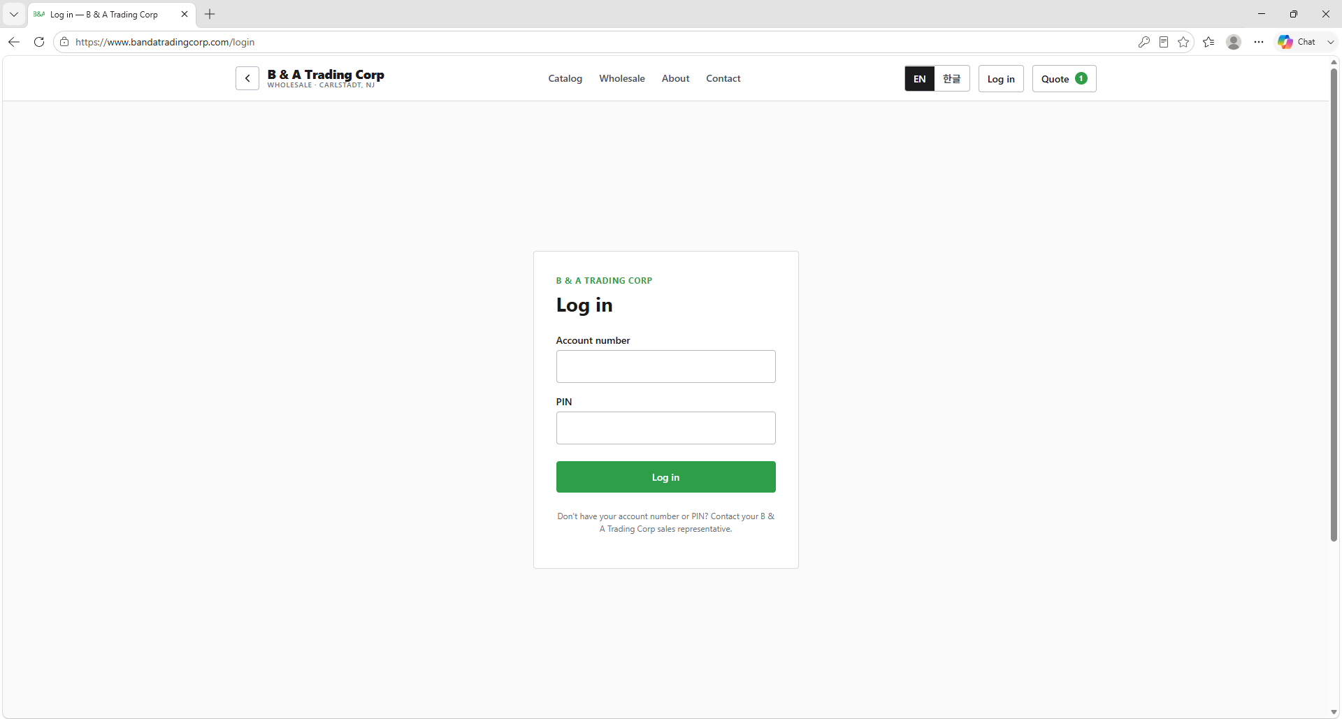 B&A login page